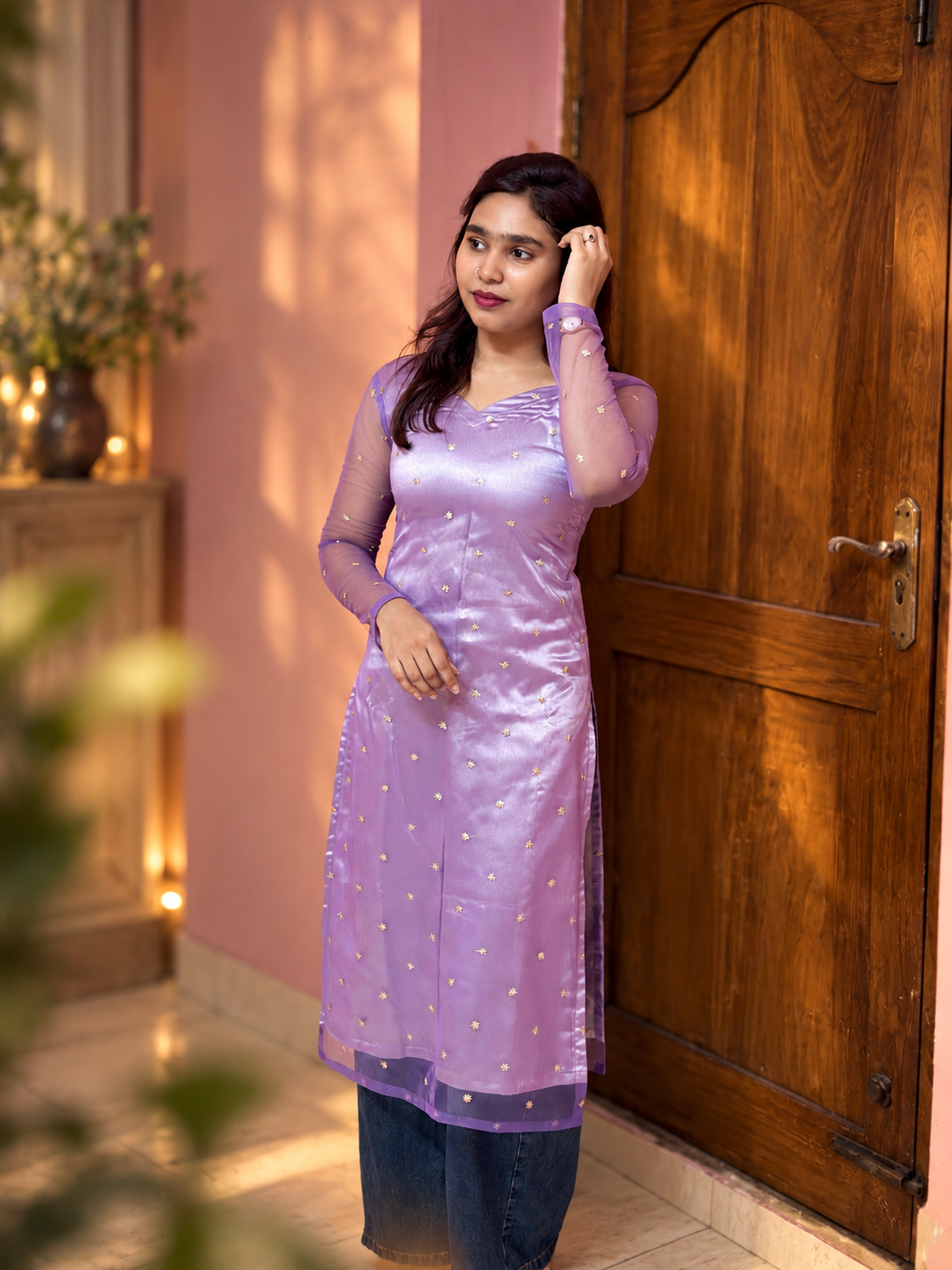 The Lavender Haze Sequin Butta Net Kurti