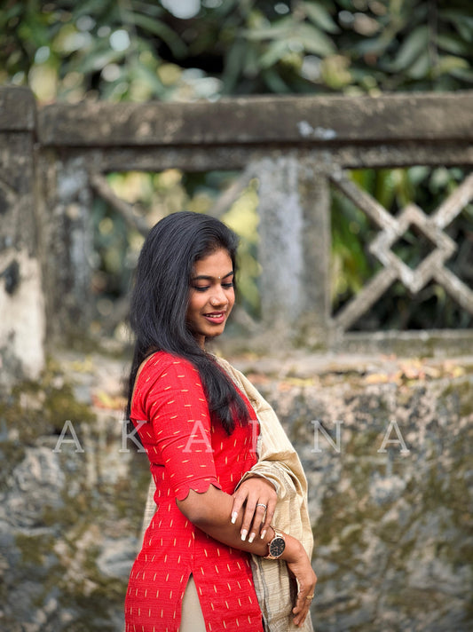 Red Raw Silk Kurti