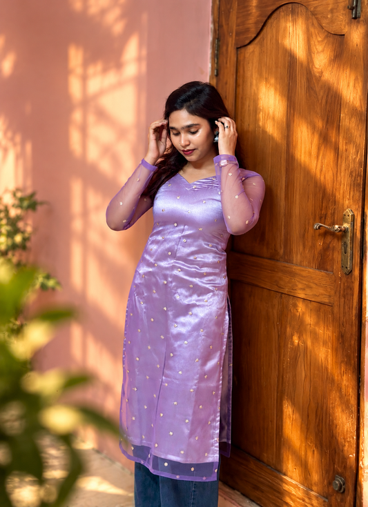 The Lavender Haze Sequin Butta Net Kurti