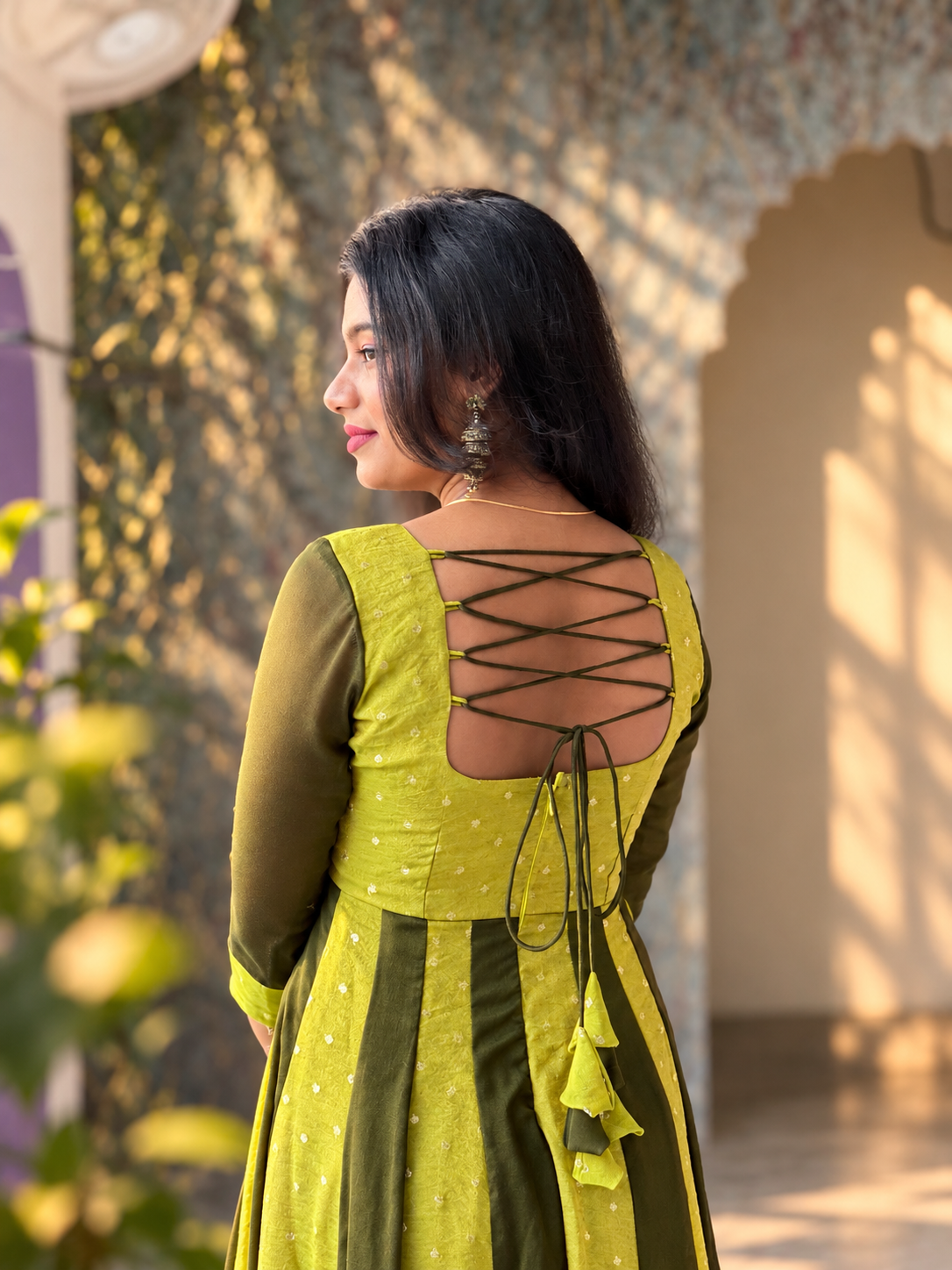 Radhima | Olive Green Designer Panel Anarkali with Dupatta