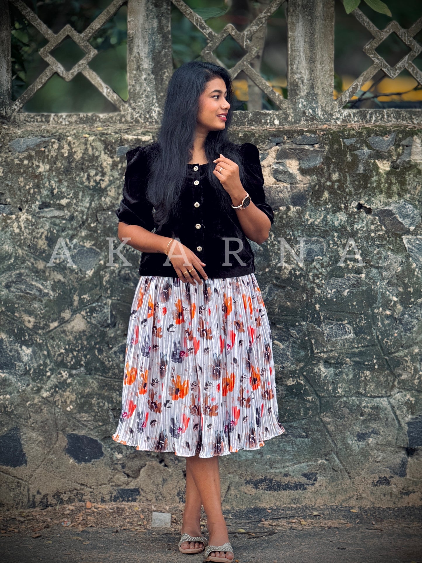 Velvet Top & Floral Skirt