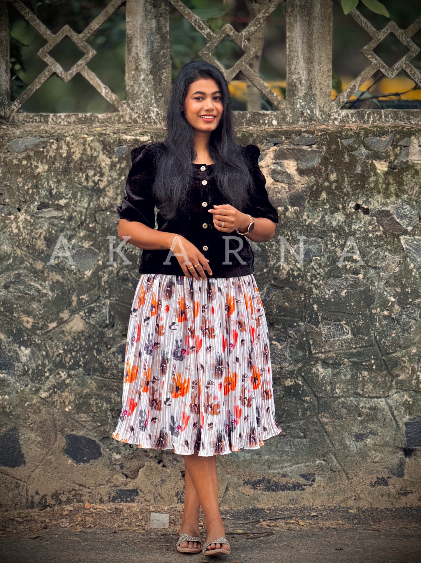 Velvet Top & Floral Skirt