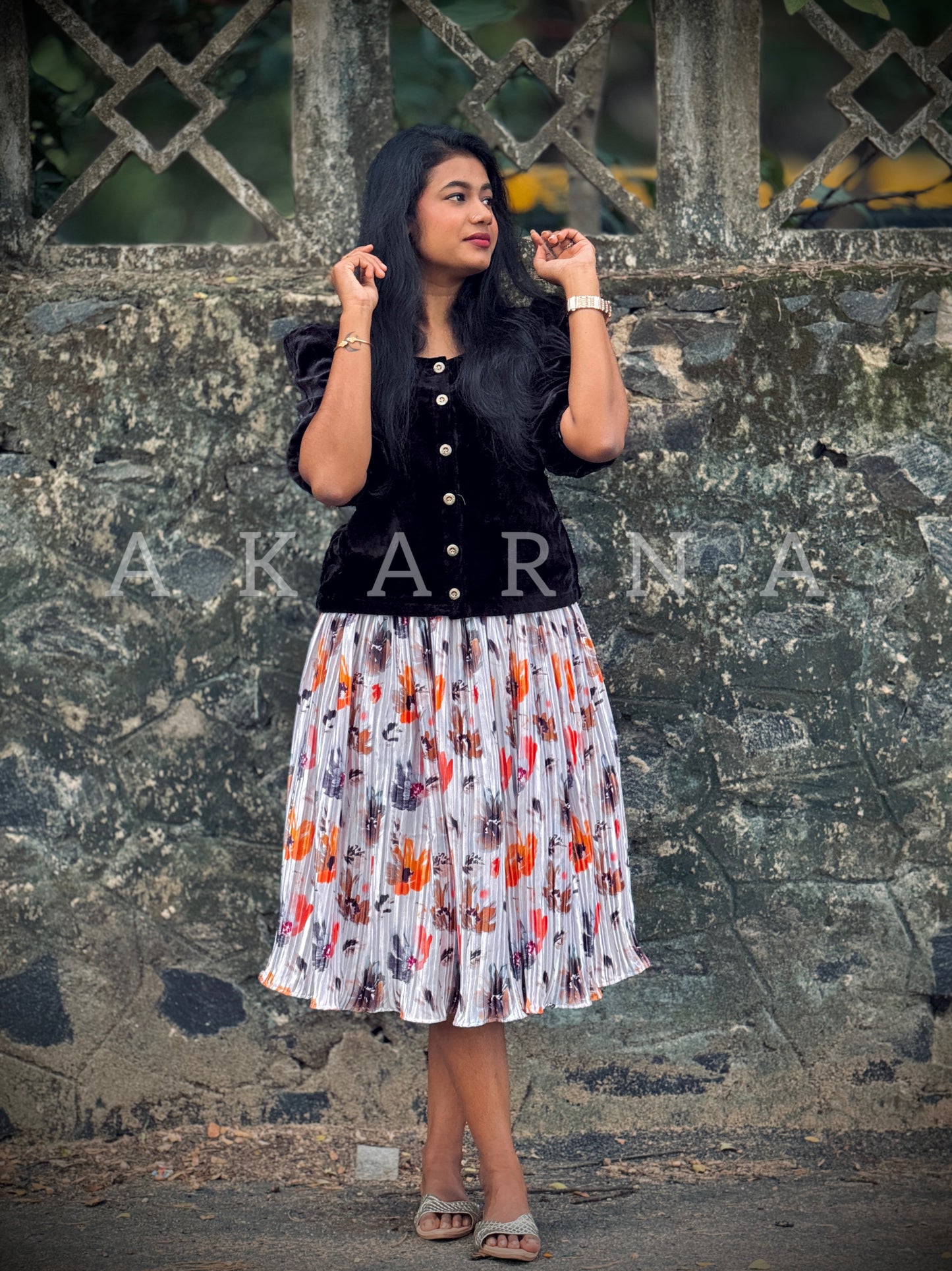 Velvet Top & Floral Skirt