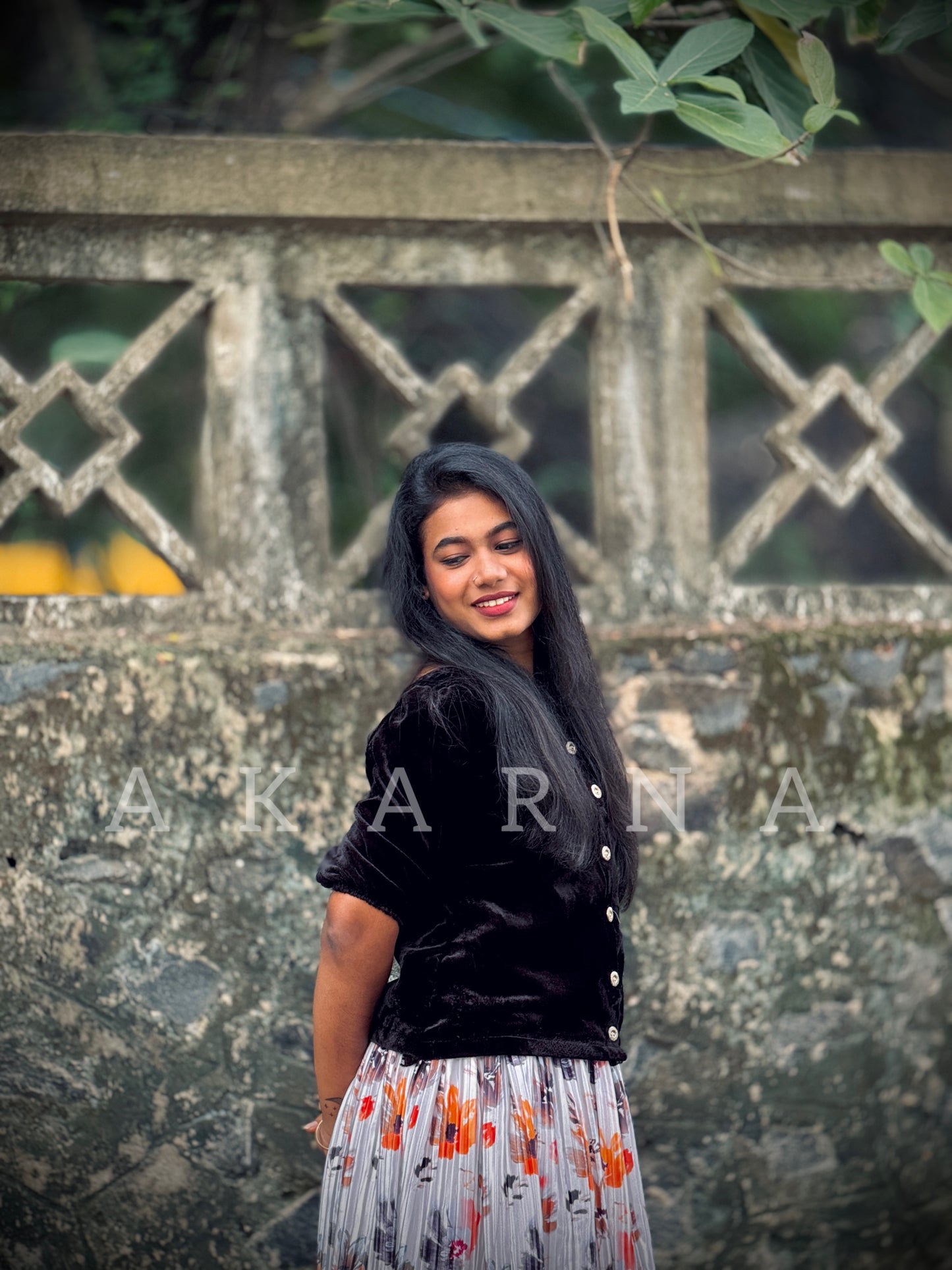 Velvet Top & Floral Skirt