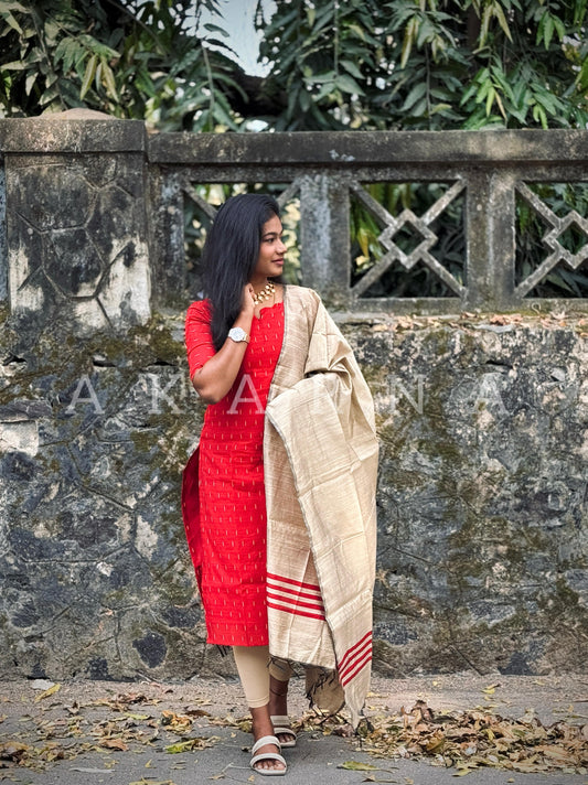 Red Raw Silk Kurti
