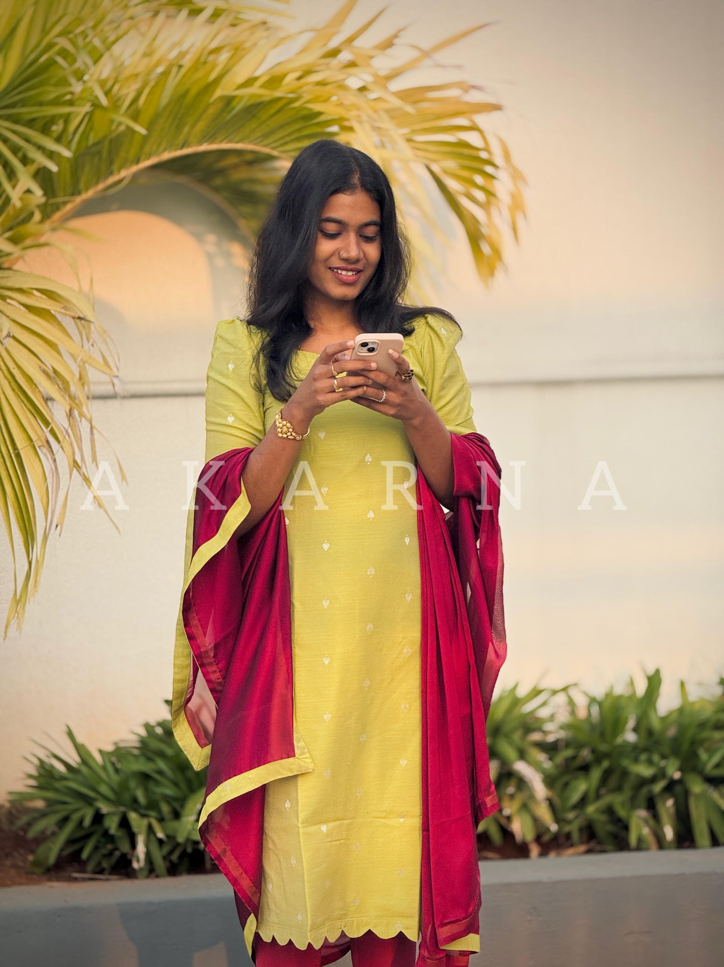 Raw Silk Kurti With Georgette Dupatta