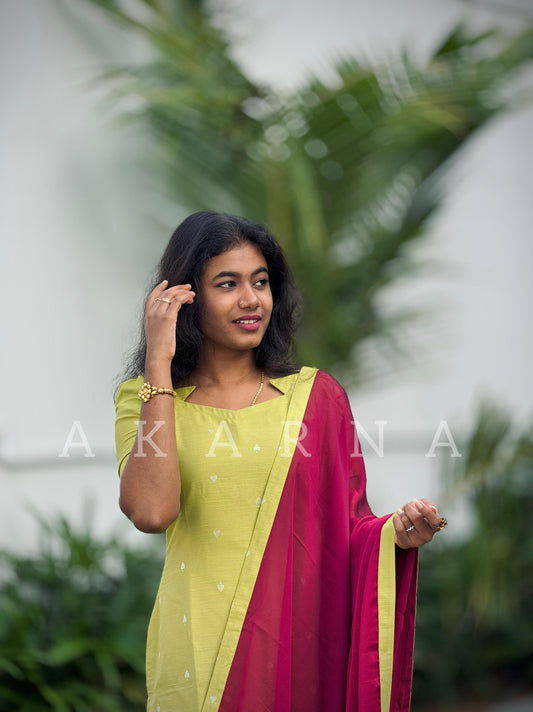 Raw Silk Kurti With Georgette Dupatta