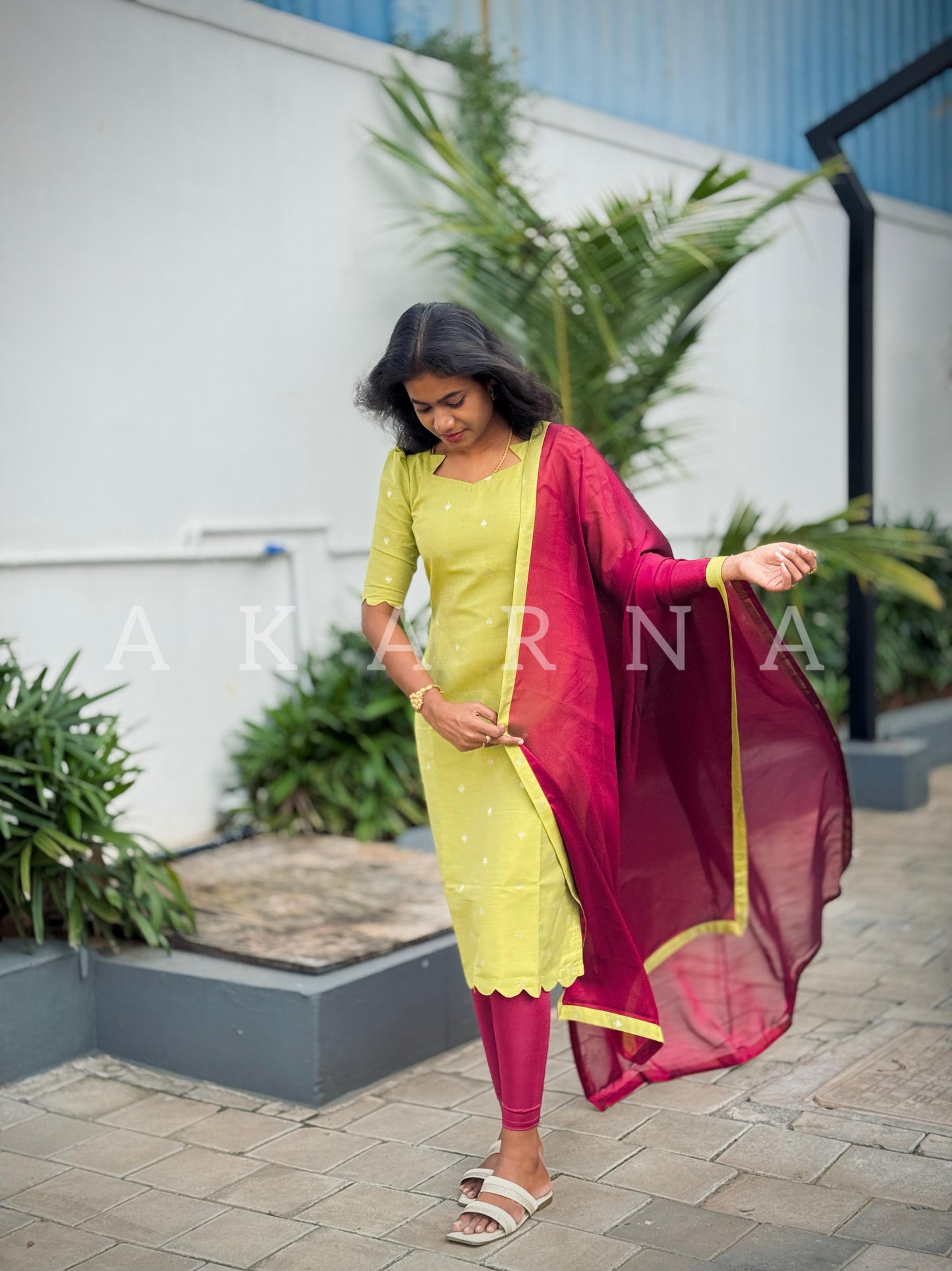 Raw Silk Kurti With Georgette Dupatta