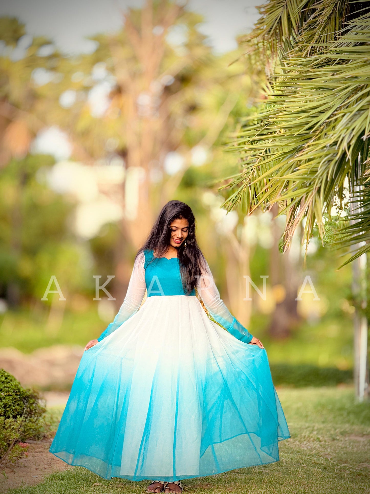 Neela Vaanam Collection~ Blue White Ombre Gown