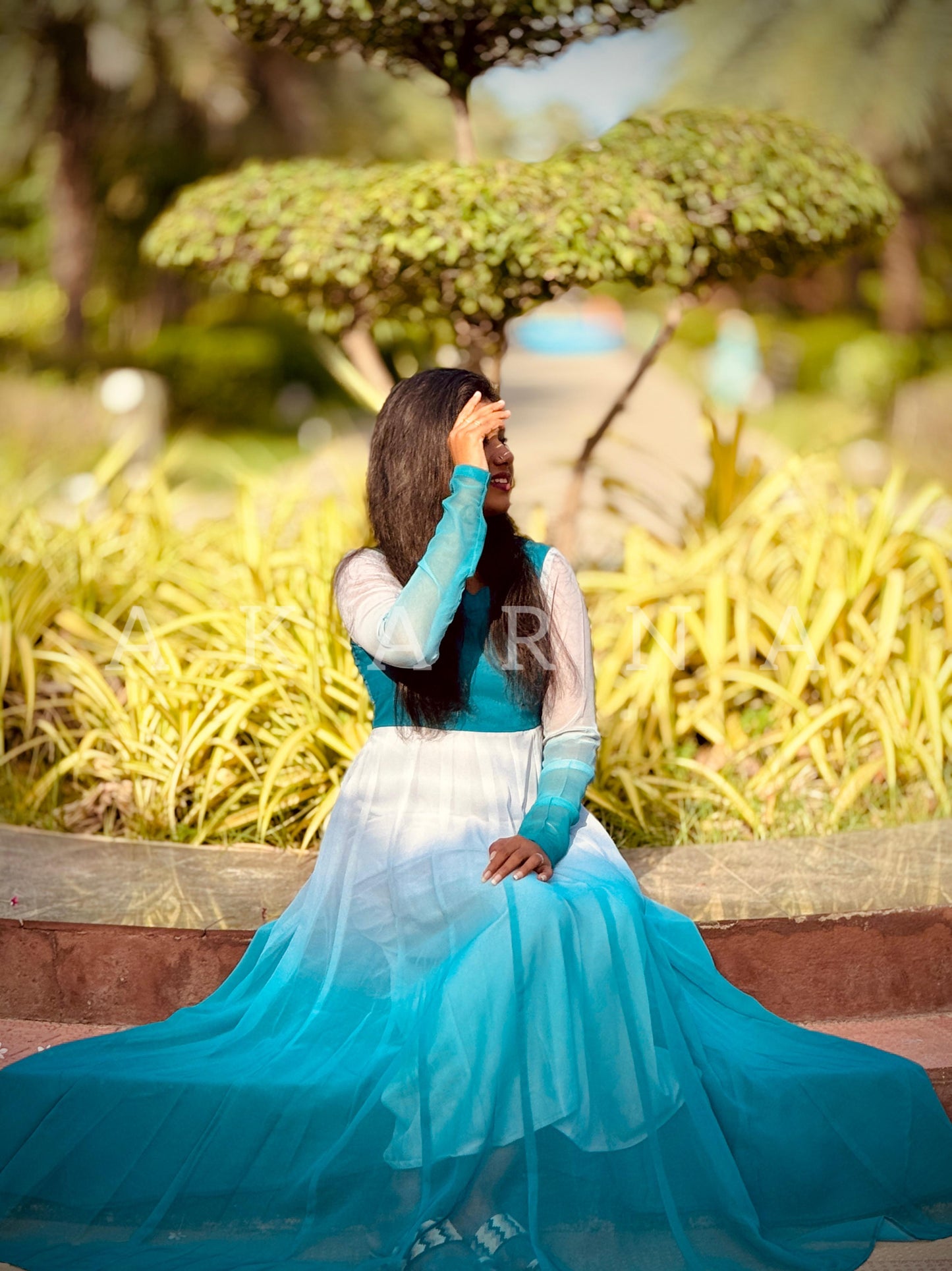 Neela Vaanam Collection~ Blue White Ombre Gown
